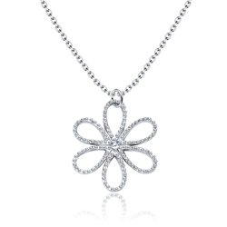 Rhodium Plated Flower Shaped Ball CZ Silver Necklace SPE-3668-RP